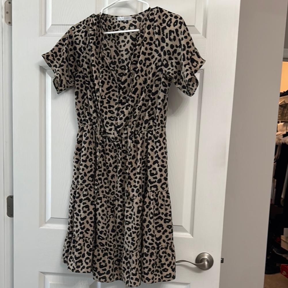 Leopard Print V-Neck Dress